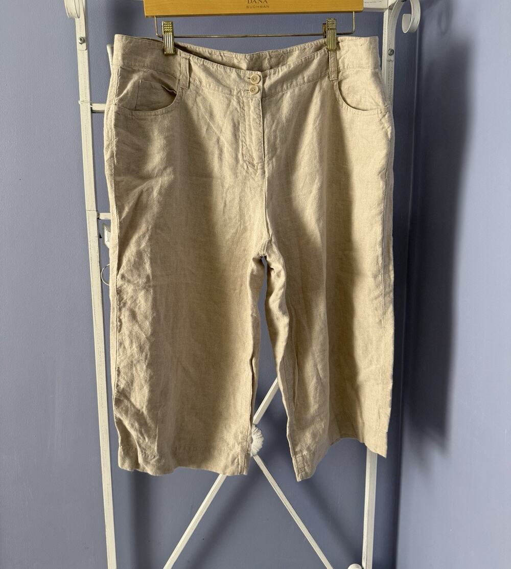 Eileen Fisher Wide Leg Crop Shorts Organic Cotton Hemp High Rise Minimalist Lg